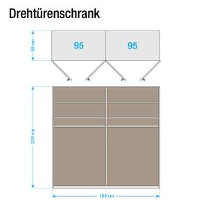 Draaideurkast Casano deels massief wild eikenhout - Breedte: 189 cm - 4 deuren - Met passe-partout lijst - 2 spiegeldeuren