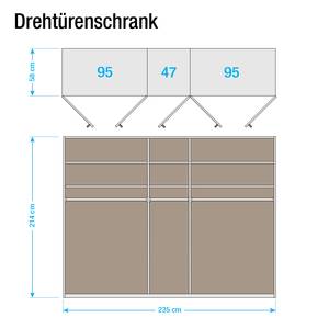 Draaideurkast Casano deels massief wild eikenhout - Breedte: 235 cm - 5 deuren - Met passe-partout lijst - 2 spiegeldeuren