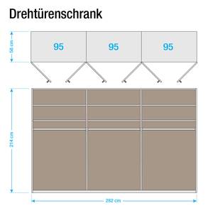 Draaideurkast Casano deels massief wild eikenhout - Breedte: 282 cm - 6 deuren - Zonder passe-partout lijst - 2 spiegeldeuren