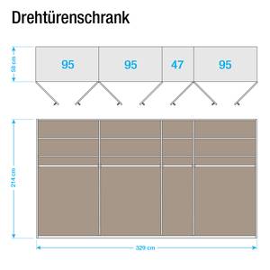 Draaideurkast Casano deels massief wild eikenhout - Breedte: 329 cm - 7 deuren - Zonder passe-partout lijst - 3 spiegeldeuren