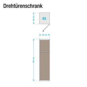 Drehtürenschrank Celle Eiche Sonoma Dekor / Hochglanz Weiß - Breite: 47 cm