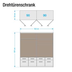 Drehtürenschrank Celle I Alpinweiß / Hochglanz Lavagrau - Breite: 181 cm