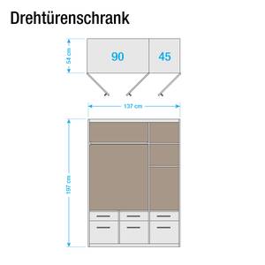 Drehtürenschrank Celle I Hochglanz Weiß / Alpinweiß - Breite: 136 cm