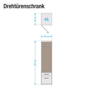 Drehtürenschrank Celle I Hochglanz Weiß / Eiche Sonoma Dekor - Breite: 47 cm