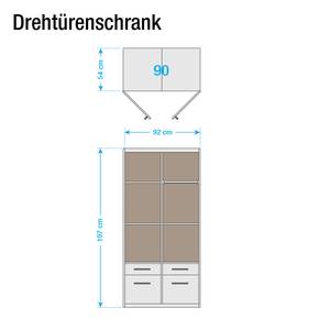 Drehtürenschrank Celle I Hochglanz Weiß / Eiche Sonoma Dekor - Breite: 91 cm