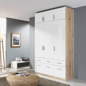 Armoire à portes battantes Celle I Blanc brillant / Imitation chêne de Sonoma - Largeur : 136 cm