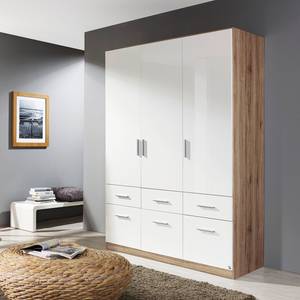 Armoire à portes battantes Celle I Blanc brillant / Imitation chêne de San Remo - Largeur : 136 cm