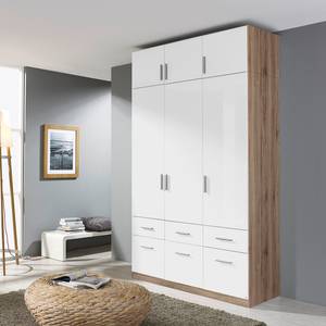 Armoire à portes battantes Celle I Blanc brillant / Imitation chêne de San Remo - Largeur : 136 cm