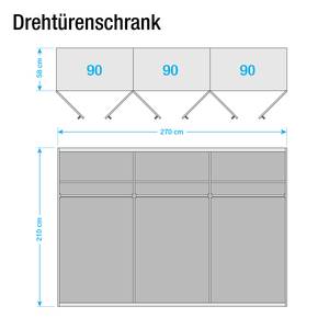 Draaideurkast Chalet wit eikenhouten look - Breedte: 270 cm - 6 deuren