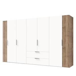 Draaideurkast Chicago Planken eikenhouten look/Poolwit - Breedte: 300 cm - 7 deuren