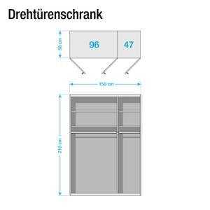 Drehtürenschrank Chicago I Alpinweiß / Glas Magnolie - 150 x 216 cm - 3 Türen