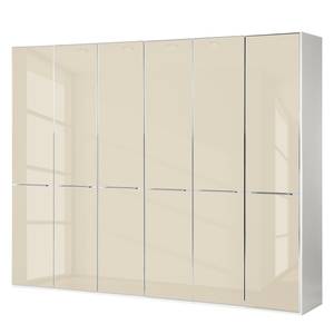 Drehtürenschrank Chicago I Alpinweiß / Glas Magnolie - 300 x 216 cm - 6 Türen