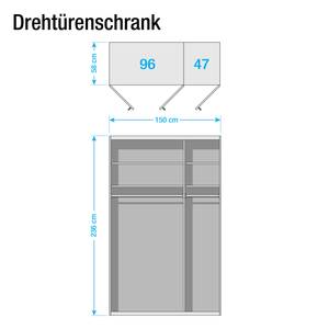 Drehtürenschrank Chicago I Alpinweiß / Glas Sahara - 150 x 236 cm - 3 Türen