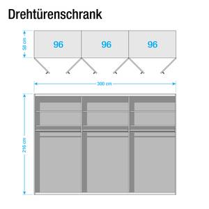 Drehtürenschrank Chicago I Glas Magnolie - 300 x 216 cm - 6 Türen