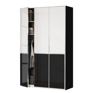 Drehtürenschrank Chicago I Glas Weiß / Glas Schwarz - 150 x 216 cm - 3 Türen