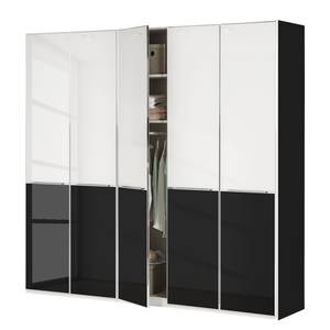 Drehtürenschrank Chicago I Glas Weiß / Glas Schwarz - 250 x 236 cm - 5 Türen