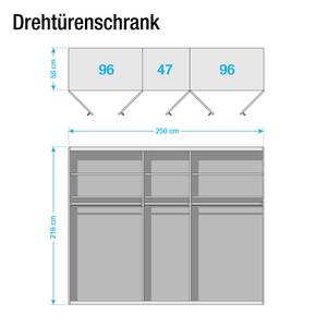 Drehtürenschrank Chicago I Schwarz / Spiegelglas - 250 x 216 cm - 5 Türen