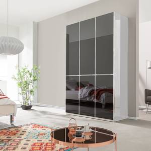 Drehtürenschrank Chicago I Weiß / Glas Schwarz - 150 x 236 cm - 3 Türen