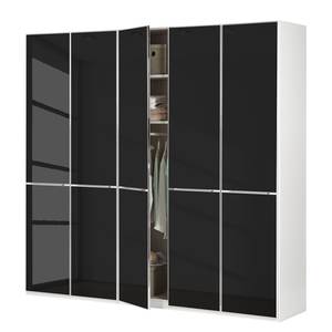 Drehtürenschrank Chicago I Weiß / Glas Schwarz - 250 x 216 cm - 5 Türen