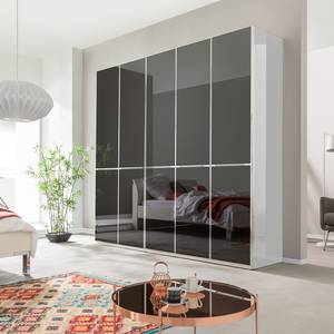 Drehtürenschrank Chicago I Weiß / Glas Schwarz - 250 x 236 cm - 5 Türen