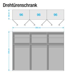 Drehtürenschrank Chicago I Weiß / Glas Schwarz - 300 x 236 cm - 6 Türen