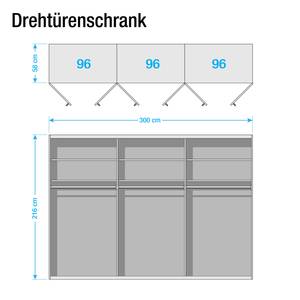 Drehtürenschrank Chicago II Hochglanz Weiß / Spiegel - 300 x 216 cm - 6 Türen