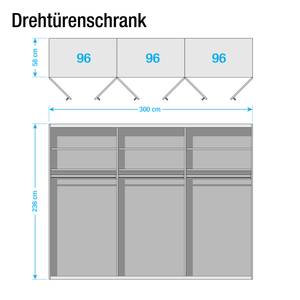 Drehtürenschrank Chicago II Hochglanz Weiß / Spiegel - 300 x 236 cm - 6 Türen