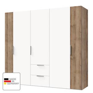 Draaideurkast Chicago Planken eikenhouten look/Poolwit - Breedte: 200 cm - 5 deuren