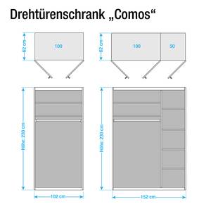 Draaideurkast Comos hoogglans crème - kastbreedte: 252cm - 5-deurs