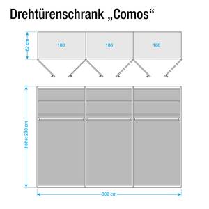 Armoire à portes battantes Comos Crème brillant - 252 cm - 5 portes