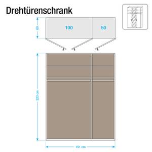 Drehtürenschrank Evelyn I Eiche Sonoma Dekor - 151 x 223 cm - 3 Türen - Mit Kranzblende - Mit Beleuchtung