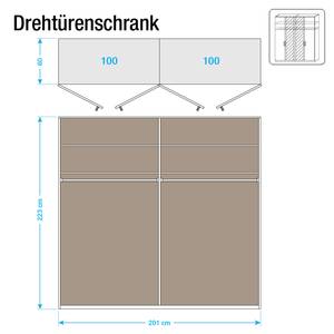 Draaideurkast Evelyn I Sonoma eikenhouten look - 201 x 223 cm - 4 deuren - Met kroonlijst - Met verlichting