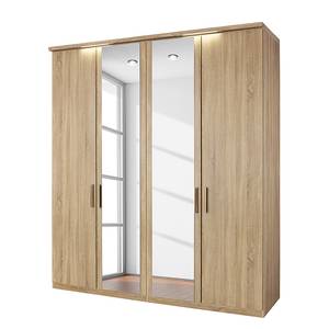 Armoire à portes battantes Evelyn I Imitation chêne de Sonoma - 250 x 197 cm - 5 portes - Avec corniche - Avec éclairage