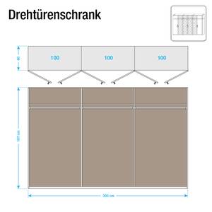 Drehtürenschrank Evelyn I Eiche Sonoma Dekor - 300 x 197 cm - 6 Türen - Mit Kranzblende - Mit Beleuchtung