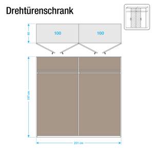 Drehtürenschrank Evelyn I Eiche Sonoma Dekor - 201 x 197 cm - 4 Türen - Ohne Kranzblende - Ohne Beleuchtung