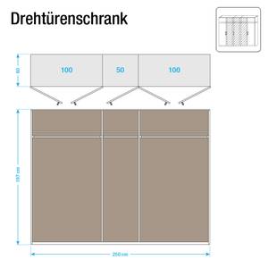 Drehtürenschrank Evelyn I Eiche Sonoma Dekor - 250 x 197 cm - 5 Türen - Ohne Kranzblende - Ohne Beleuchtung