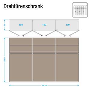 Draaideurkast Evelyn I Sonoma eikenhouten look - 300 x 223 cm - 6 deuren - Met kroonlijst - Zonder verlichting