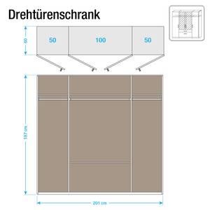 Drehtürenschrank Evelyn II Eiche Sonoma Dekor - 201 x 197 cm - 4 Türen - Mit Kranzblende - Mit Beleuchtung