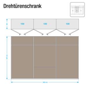 Drehtürenschrank Evelyn II Eiche Sonoma Dekor - 300 x 197 cm - 6 Türen - Mit Kranzblende - Mit Beleuchtung