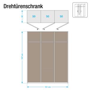 Drehtürenschrank Evelyn II Eiche Sonoma Dekor - 151 x 197 cm - 3 Türen - Ohne Kranzblende - Ohne Beleuchtung