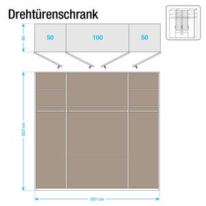 Draaideurkast Evelyn II Sonoma eikenhouten look - 201 x 223 cm - 4 deuren - Met kroonlijst - Zonder verlichting