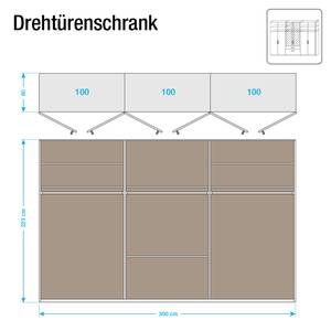 Drehtürenschrank Evelyn II Eiche Sonoma Dekor - 300 x 223 cm - 6 Türen - Ohne Kranzblende - Ohne Beleuchtung