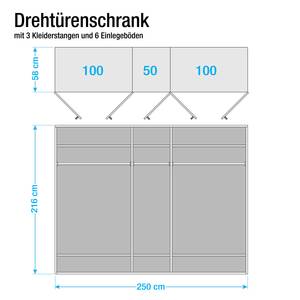 Drehtürenschrank Faro Eiche teilmassiv - lackiert - Breite: 250 cm - 5 Türen - Mit Passepartoutrahmen - 1 Spiegeltür