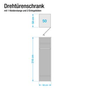 Drehtürenschrank Faro Eiche teilmassiv - lackiert - Breite: 50 cm - 1 Tür - Mit Passepartoutrahmen - 1 Spiegeltür