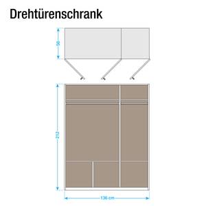 Drehtürenschrank Gera Alpinweiß - Breite: 136 cm - 3 Türen