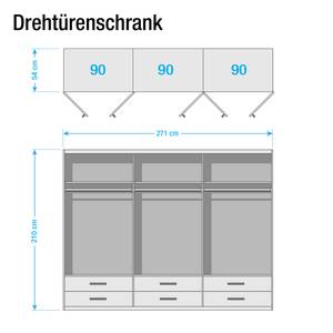 Draaideurkast Hersbruck-Extra Breedte: 271 cm - 2 spiegeldeuren