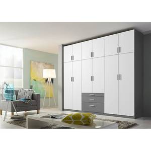 Armoire à portes battantes Hildesheim Blanc alpin / Gris métallisé - Largeur : 271 cm - Sans portes miroir