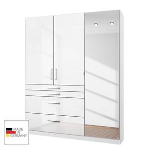 Armoire à portes battantes Homburg I Blanc alpin brillant - Largeur : 136 cm - Avec portes miroir