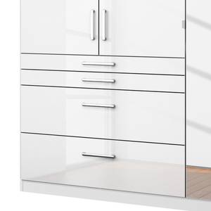 Armoire à portes battantes Homburg I Blanc alpin brillant - Largeur : 136 cm - Avec portes miroir