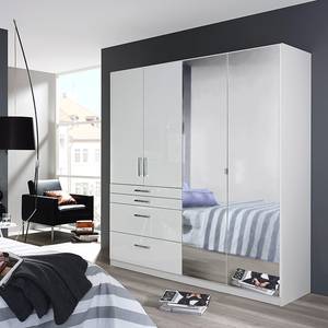 Armoire à portes battantes Homburg I Blanc alpin brillant - Largeur : 181 cm - Avec portes miroir